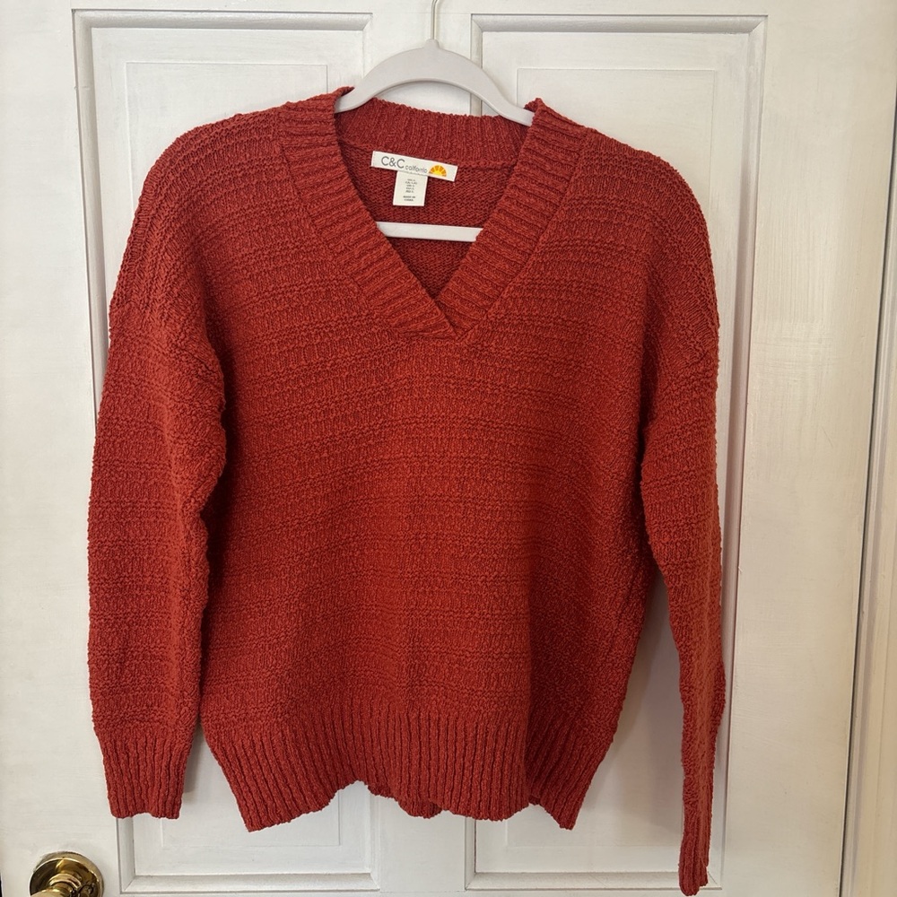 C&C California Women's V-Neck Sweater in Rich Red
